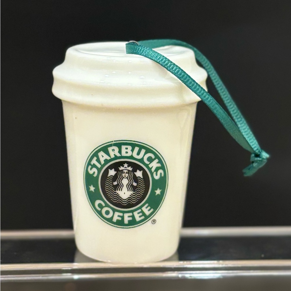 Starbucks White Coffee Cup Ornament with Green Logo